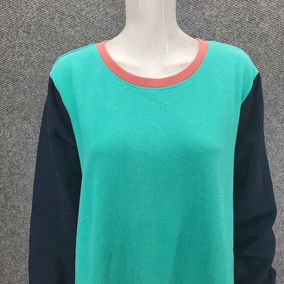Lands End Womens Sweatshirt 1X Plus Sz Teal Colorblock Serious Sweats Pullover - Picture 4 of 10